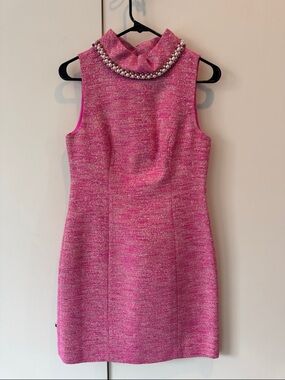 Lilly Pulitzer Pink Pearl-Embellished Tweed Mini Dress